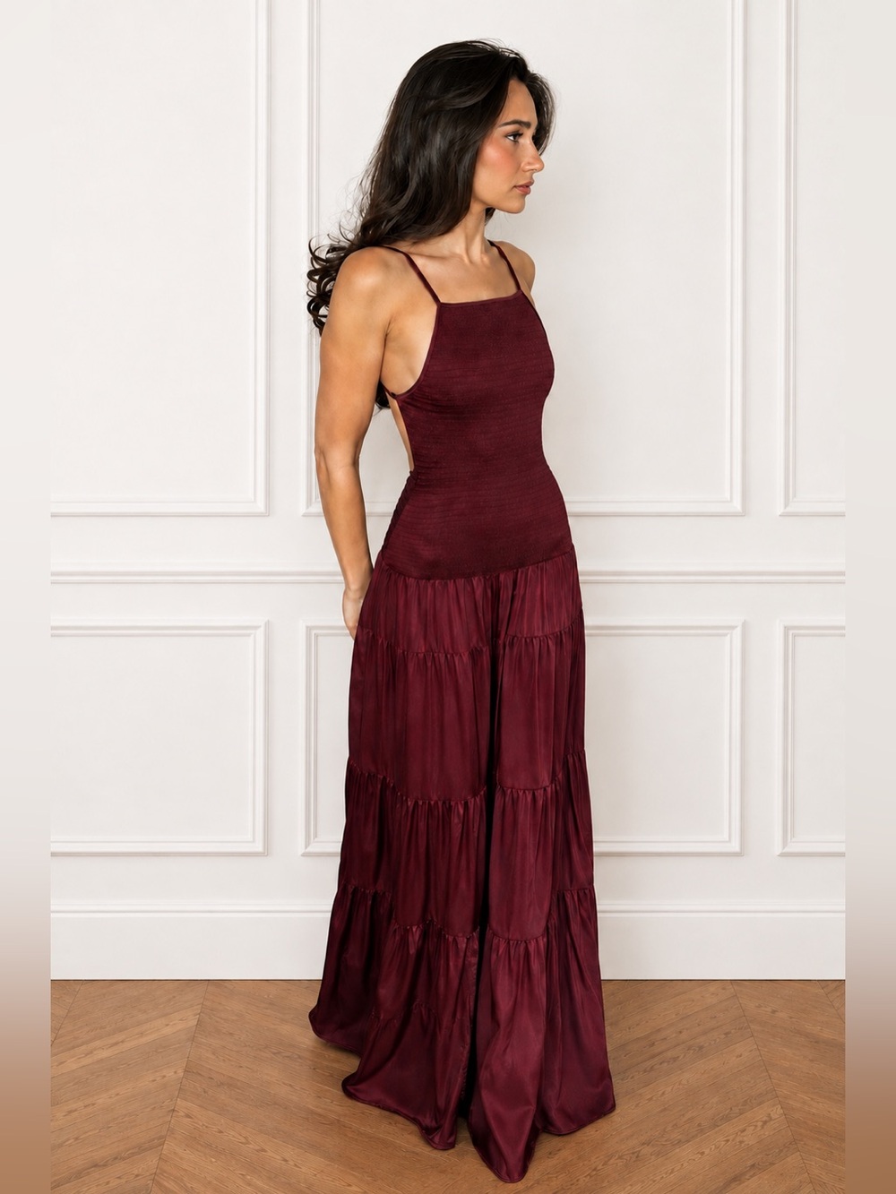 Weworewhat Smocked Drop Waist Maxi Dress in Plum